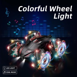 Jovow RC Stunt Car, 2.4GHz 4WD Gesture Sensing Remote Control Car with Cool Light and Music, Double-Sided 360 Flips RC Cars for Boys Age 6-12 8-12 Birthday Christmas Toy Cars(Red)