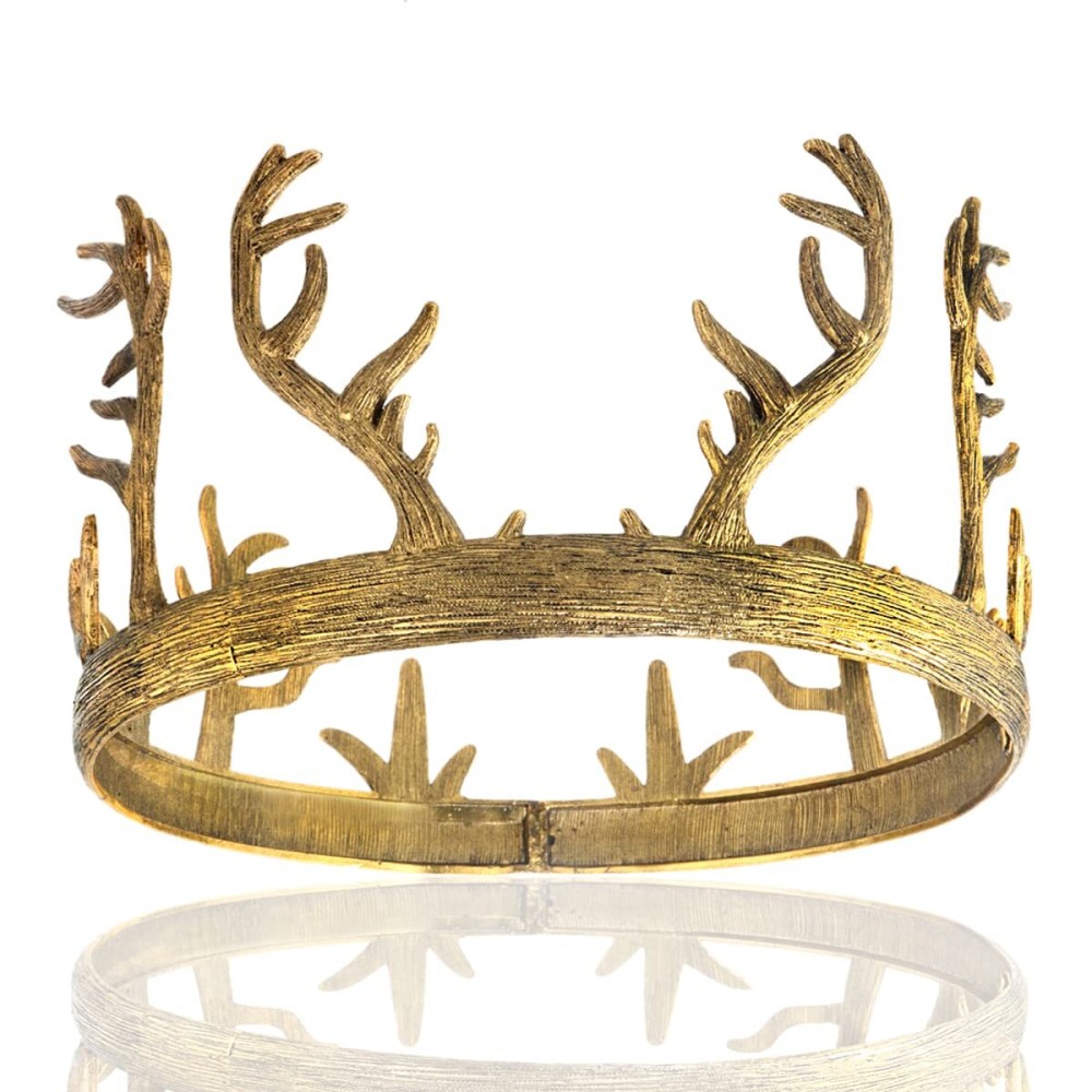 YOVECATHOU King Queen Antlers Metal Crown Round Hair Crown Costume Party Accessories For Wedding Birthday Party Cosplay Halloween