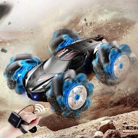 Jovow RC Stunt Car, 2.4GHz 4WD Gesture Sensing Remote Control Car with Cool Light and Music, Double-Sided 360 Flips RC Cars for Boys Age 6-12 8-12 Birthday Christmas Toy Cars(Blue)