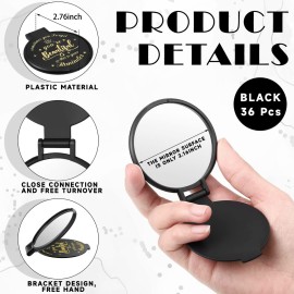 Gulfmew 36 Pcs 2.76 Inch Inspirational Compact Mirror Bulk Party Favors Quinceanera Gift Purse Small Mirror Pocket Mini Gifts for Women Adult Coworker Halloween Christmas Friends (Black)