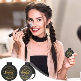 Gulfmew 36 Pcs 2.76 Inch Inspirational Compact Mirror Bulk Party Favors Quinceanera Gift Purse Small Mirror Pocket Mini Gifts for Women Adult Coworker Halloween Christmas Friends (Black)