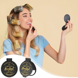 Gulfmew 36 Pcs 2.76 Inch Inspirational Compact Mirror Bulk Party Favors Quinceanera Gift Purse Small Mirror Pocket Mini Gifts for Women Adult Coworker Halloween Christmas Friends (Black)