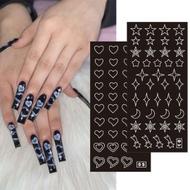 24 Sheets Airbrush Stencils Nail Stickers for Nail Art, French Nail Decals Printing Template Stencil Tool Moon Stars Heart Butterfly French Design Hollow (154 Designs)