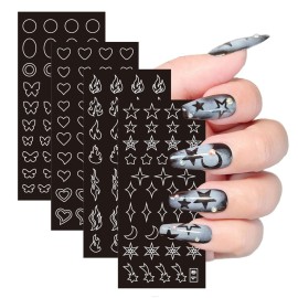 24 Sheets Airbrush Stencils Nail Stickers for Nail Art, French Nail Decals Printing Template Stencil Tool Moon Stars Heart Butterfly French Design Hollow (154 Designs)
