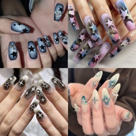 24 Sheets Airbrush Stencils Nail Stickers for Nail Art, French Nail Decals Printing Template Stencil Tool Moon Stars Heart Butterfly French Design Hollow (154 Designs)