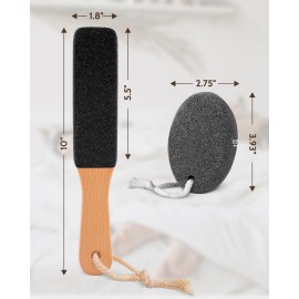 Pumice Stone Foot File, 4pcs Set Callus Remover for Feet with Wooden Handle, Pedicure Foot Scrubber to Remove Dead Skin, Dry, Rough, Corns Skin Scraper