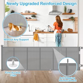 Upgrade 120 inch Retractable Baby Gates, EZIGO Extra Wide Baby Gate for Large Opening Extra Long Mesh Gate for Kids or Pet Dog Gate Child Safety Gate for Stairs Hallways Doorway Indoor Outdoor, Gray