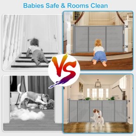 Upgrade 120 inch Retractable Baby Gates, EZIGO Extra Wide Baby Gate for Large Opening Extra Long Mesh Gate for Kids or Pet Dog Gate Child Safety Gate for Stairs Hallways Doorway Indoor Outdoor, Gray