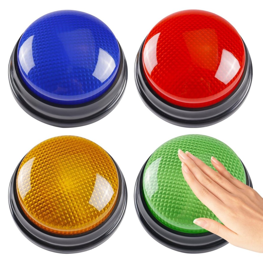 IBLESSU 4-Pack Buzzers for Trivia Games, Answer Buzzers for Classroom, Family Feud Jeopardy Buzzer, Game Buzzers with Lights and Sound, Buzzer for Game Show, Quizzes Party and Trivia Nights