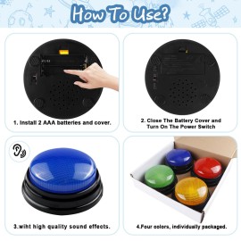 IBLESSU 4-Pack Buzzers for Trivia Games, Answer Buzzers for Classroom, Family Feud Jeopardy Buzzer, Game Buzzers with Lights and Sound, Buzzer for Game Show, Quizzes Party and Trivia Nights