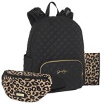 Jessica Simpson Black Quilted Diaper Bag Backpack with Insulated Pockets, Portable Changing Pad, Stroller Straps, Fanny Pack 3 Pc. Set (Camilla (With Fanny Pack))