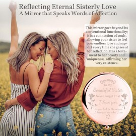 boutikpro Sister Gifts Compact Mirror, to My Beautiful Sister Gorgeous Rose Gold Compact Mirror Unique Friend Gift Mirror for Women Girls Sisters for Women BFF