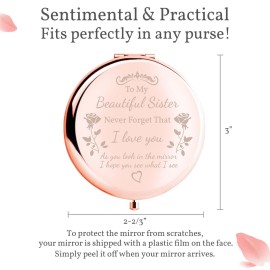 boutikpro Sister Gifts Compact Mirror, to My Beautiful Sister Gorgeous Rose Gold Compact Mirror Unique Friend Gift Mirror for Women Girls Sisters for Women BFF