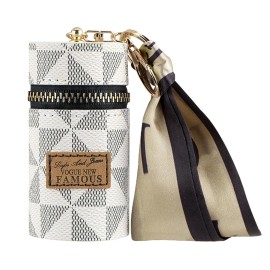 Adorila Lipstick Case, Mini Leather Lip Gloss Lipstick Organizer, Travel Lipstick Bag with Keychain for Perfume Fingernail Polish (White)