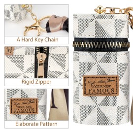 Adorila Lipstick Case, Mini Leather Lip Gloss Lipstick Organizer, Travel Lipstick Bag with Keychain for Perfume Fingernail Polish (White)