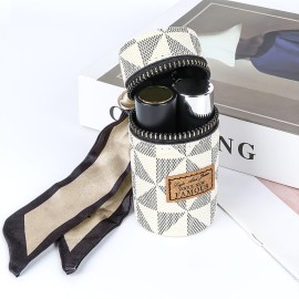 Adorila Lipstick Case, Mini Leather Lip Gloss Lipstick Organizer, Travel Lipstick Bag with Keychain for Perfume Fingernail Polish (White)