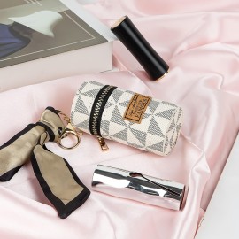 Adorila Lipstick Case, Mini Leather Lip Gloss Lipstick Organizer, Travel Lipstick Bag with Keychain for Perfume Fingernail Polish (White)