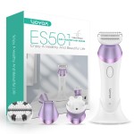 VOYOR Electric Razors for Women 4 in 1 Bikini Trimmer, Foil Shaver for Women 4 Replacement Heads for Body, Pubic Hair Trimmer, Cleansing, Massage 2 Adjustable Speeds Rechargeable Shaver ES501 (Purple)