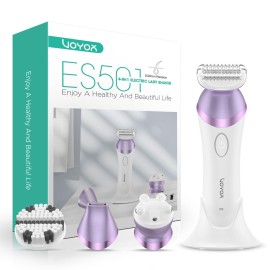 VOYOR Electric Razors for Women 4 in 1 Bikini Trimmer, Foil Shaver for Women 4 Replacement Heads for Body, Pubic Hair Trimmer, Cleansing, Massage 2 Adjustable Speeds Rechargeable Shaver ES501 (Purple) VOYOR Electric Razors for Women 4 in 1 Bikini Trimmer, Foil Shaver for Women 4 Replacement Heads for Body, Pubic Hair Trimmer, Cleansing, Massage 2 Adjustable Speeds Rechargeable Shaver ES501 (Purple)
