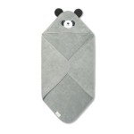 MORI Baby Hooded Bath Towel with Panda Design in Grey - Unisex Soft Wrap Cloth for Infants and Newborns - 30 x 30