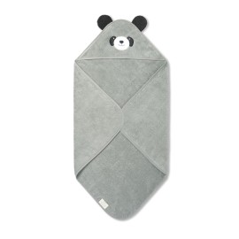 MORI Baby Hooded Bath Towel with Panda Design in Grey - Unisex Soft Wrap Cloth for Infants and Newborns - 30 x 30