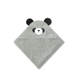 MORI Baby Hooded Bath Towel with Panda Design in Grey - Unisex Soft Wrap Cloth for Infants and Newborns - 30 x 30