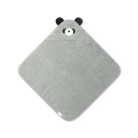 MORI Baby Hooded Bath Towel with Panda Design in Grey - Unisex Soft Wrap Cloth for Infants and Newborns - 30 x 30