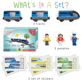 KipiPol Battery Operated Action Locomotive Toy Train Set for Wooden Train Tracks, (Magnetic)-Compatible with Thomas The Train Toys, Brio Train Set for Toddlers 3-5 and up, Stocking Stuffers for Kids