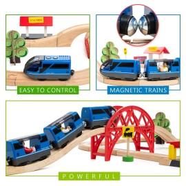 KipiPol Battery Operated Action Locomotive Toy Train Set for Wooden Train Tracks, (Magnetic)-Compatible with Thomas The Train Toys, Brio Train Set for Toddlers 3-5 and up, Stocking Stuffers for Kids
