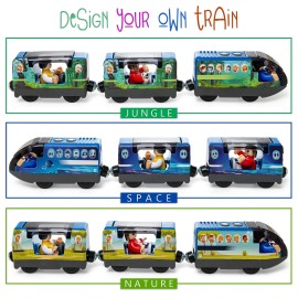 KipiPol Battery Operated Action Locomotive Toy Train Set for Wooden Train Tracks, (Magnetic)-Compatible with Thomas The Train Toys, Brio Train Set for Toddlers 3-5 and up, Stocking Stuffers for Kids