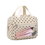 CAMTOP Makeup Bag Women Girls Corduroy Cosmetic Bags Travel Toiletry Purse Zipper Pouch (Black Heart)