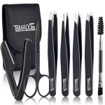 TsMADDTs Professional Stainless Steel Tweezers for Women and Men, 7 Pack Precision Tweezers for Eyebrows with Curved Scissor and Eyebrow Razor for Ingrown Hair