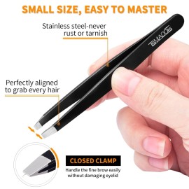 TsMADDTs Professional Stainless Steel Tweezers for Women and Men, 7 Pack Precision Tweezers for Eyebrows with Curved Scissor and Eyebrow Razor for Ingrown Hair