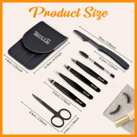 TsMADDTs Professional Stainless Steel Tweezers for Women and Men, 7 Pack Precision Tweezers for Eyebrows with Curved Scissor and Eyebrow Razor for Ingrown Hair