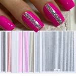WOKOTO 8 Sheets Glitter Line Nail Stickers for Nail Art, Mix Color French Design Stripes Decals, Self-Adhesive Nail Art Supplies for Women