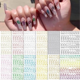 WOKOTO 12 Sheets Old Letter Nail Stickers for Nail Art Decals Self-Adhesive Retro Alphabet Decoration Accessories for Women Girls