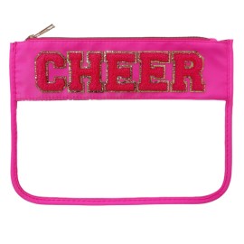 cqoogrlx Clear Makeup Letter Bag Cosmetic Cheer Bag Cheerleader Gifts Chenille Letter Patch Cheer Makeup Bag Case Toiletry Zipper Pouch for Women Girls(Cheer-hot pink)