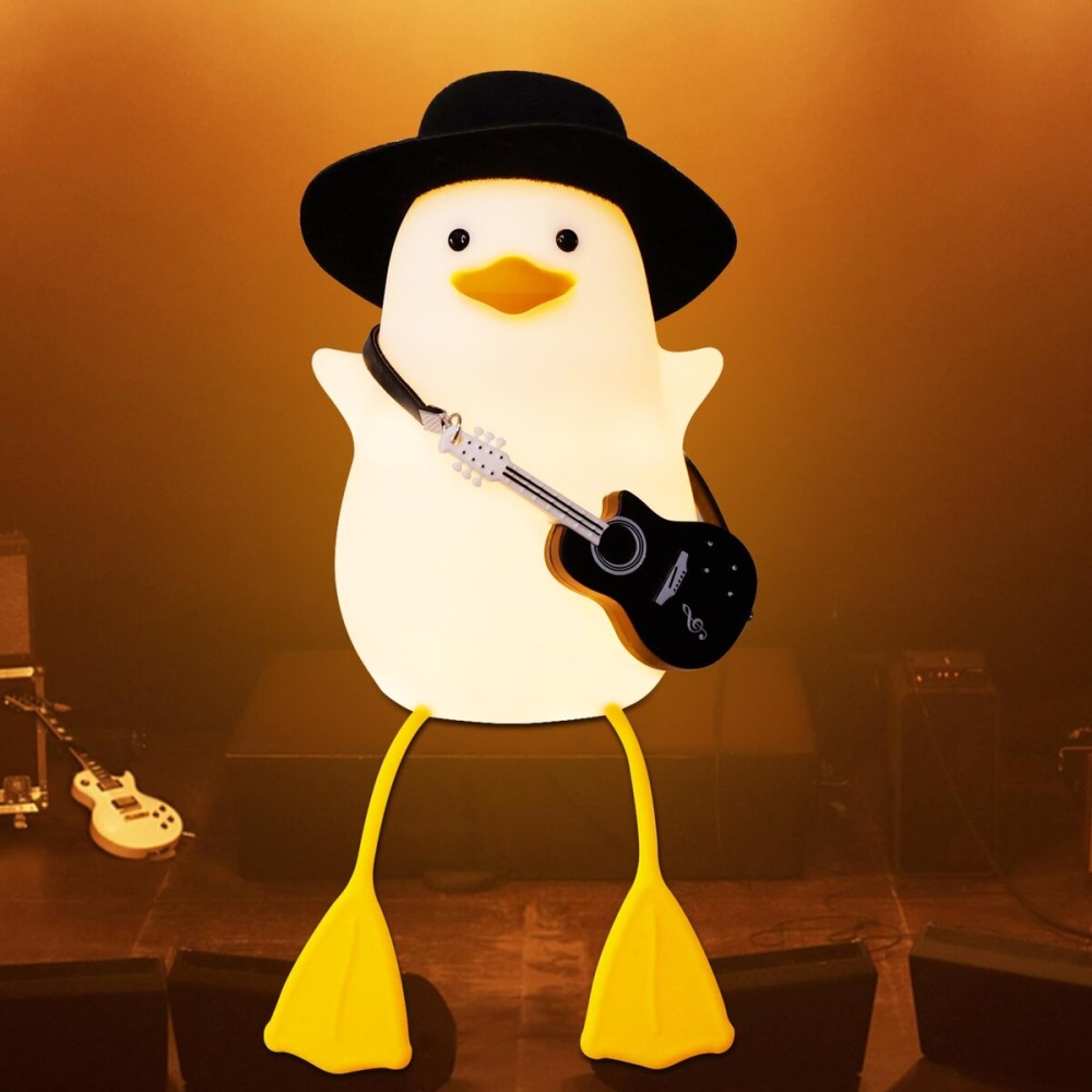 Duck Night Light, Silicone Duck Lamp, Cute Bedside Duck Goose Funny Nightlight with Dimmer and Timer for Room Decor, Duck Gifts for Girls,Boys, Women, Little One-Guitar Duck