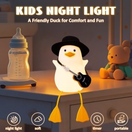 Duck Night Light, Silicone Duck Lamp, Cute Bedside Duck Goose Funny Nightlight with Dimmer and Timer for Room Decor, Duck Gifts for Girls,Boys, Women, Little One-Guitar Duck