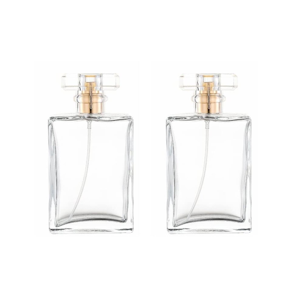 YORROR 2 Pcs Clear Glass Perfume Atomizer, 100ml Empty Refillable Spray Bottle for Men and Women, Portable Fragrance Fine Mist Spray Bottle Dispenser for Travel (Gold)