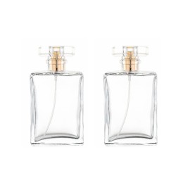 YORROR 2 Pcs Clear Glass Perfume Atomizer, 100ml Empty Refillable Spray Bottle for Men and Women, Portable Fragrance Fine Mist Spray Bottle Dispenser for Travel (Gold)