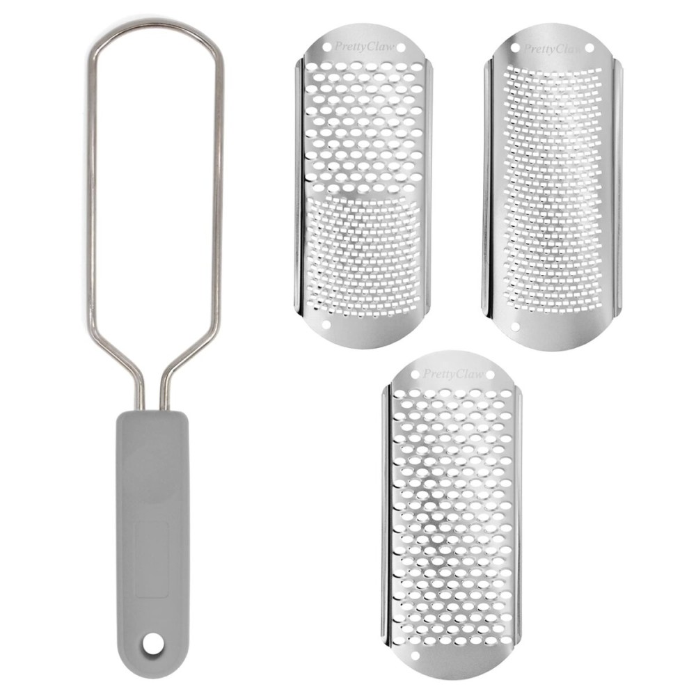PrettyClaw Callus Remover Foot File Pedicure Callus Tool Corn Remover Removes Dead Skin Foot Scrubber Rasp Heel Shaver Scraper for Feet Gray with 3 Blades with Free Reusable Pouch and Nail File