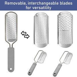 PrettyClaw Callus Remover Foot File Pedicure Callus Tool Corn Remover Removes Dead Skin Foot Scrubber Rasp Heel Shaver Scraper for Feet Gray with 3 Blades with Free Reusable Pouch and Nail File