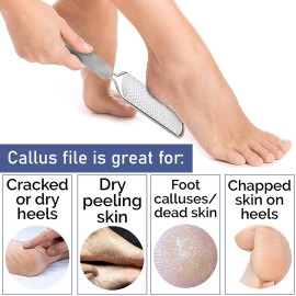PrettyClaw Callus Remover Foot File Pedicure Callus Tool Corn Remover Removes Dead Skin Foot Scrubber Rasp Heel Shaver Scraper for Feet Gray with 3 Blades with Free Reusable Pouch and Nail File