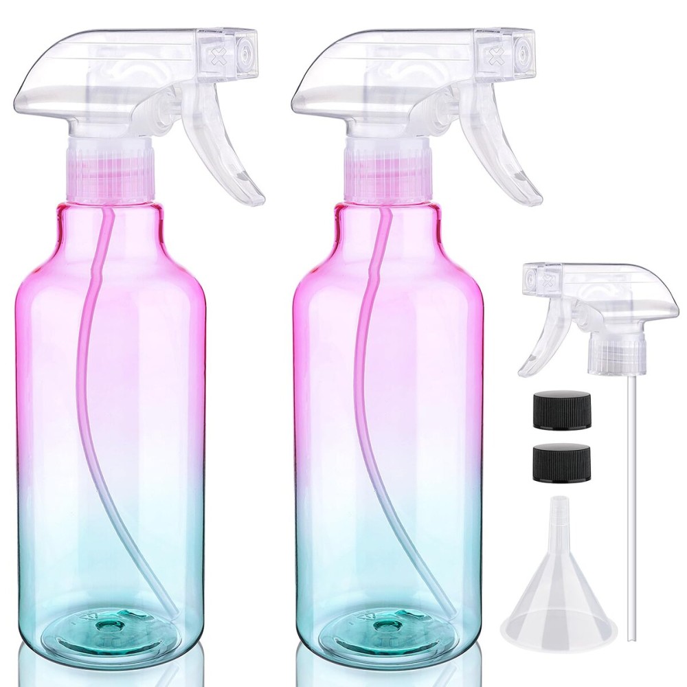 Plastic Spray Bottle 16.9oz Empty Spray Bottles Refillable Container Trigger Sprayer for Cleaning Solutions, Water, Plants, Pet, Essential Oils, Hair, 2 Pack (gradient)