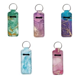 PCSJRKG Marbling Lip Blam Keychain Holders Bulk, Neoprene Chapstick Holder Keychain for Women, Lipgloss Holder Stocking Stuffers With Keyring
