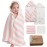 HardNok Muslin Hooded Baby Towel 4 Pack, Preuim Muslin 6 Layers Natural Cotton Baby Bath Towels, Soft and Comfortable for Boys,Girls (32x32,Pink Striped and White)