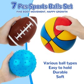 Balls for Toddlers 1-3,Toddler Sports Toys,Set of 7 Kids Ball Soft Foam Baby Sports Balls- Soccer Ball Basketball Baseball Rugby Bounce Ball Playground Indoor Outdoor Toys Gifts,with Free Bump/Bag