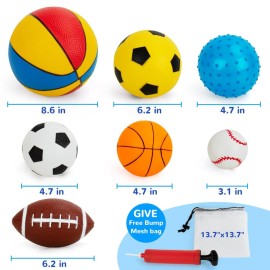 Balls for Toddlers 1-3,Toddler Sports Toys,Set of 7 Kids Ball Soft Foam Baby Sports Balls- Soccer Ball Basketball Baseball Rugby Bounce Ball Playground Indoor Outdoor Toys Gifts,with Free Bump/Bag