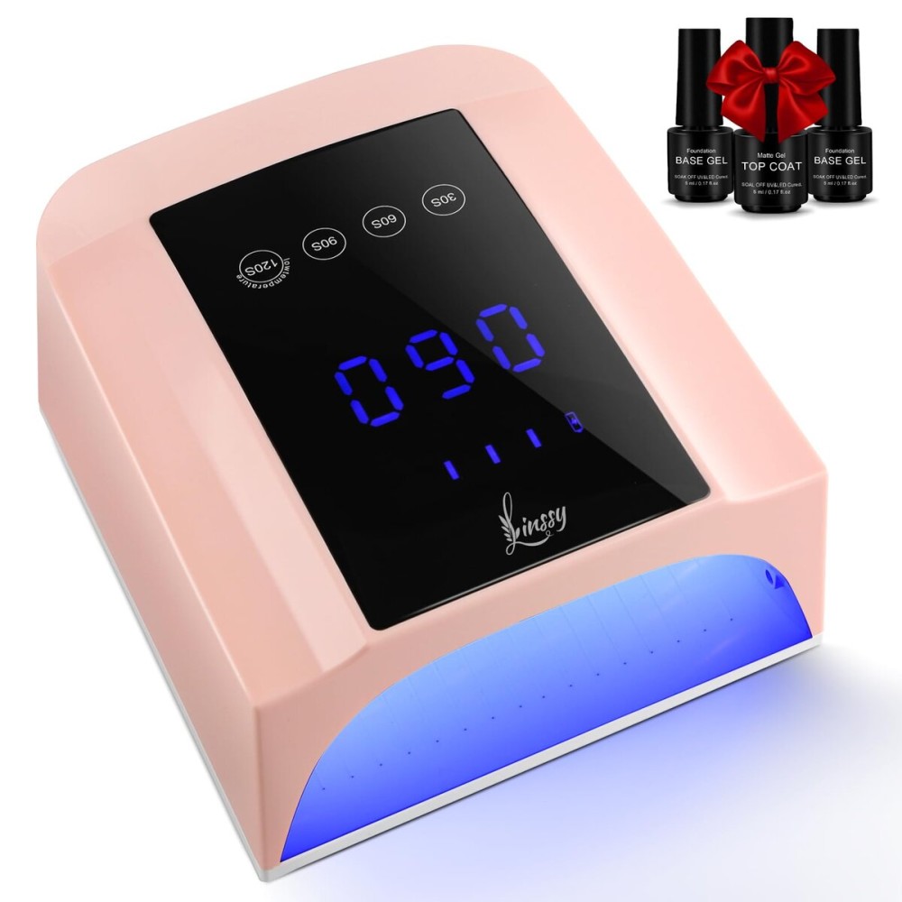 72W Professional UV Light for Nails | Rechargeable Cordless UV LED Nail Lamp with 4 Timers | Professional Nail Dryer with Large LCD Display(Pink)